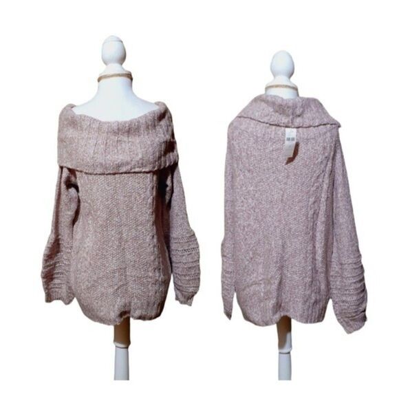 Anthropologie Sleeping on Snow Violet  Marled Off Shoulder Cowl Neck Sweater Lar - Picture 2 of 11